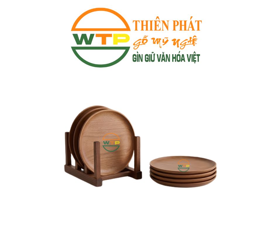 Bộ Đĩa Gỗ Tự Nhiên Thiên Phát Có Giá Đỡ