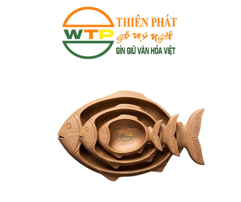 Khay Gỗ Điêu Khắc Hình Cá